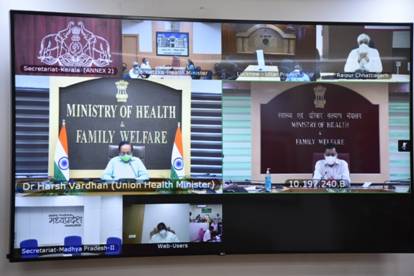 Union Health Minister Reviews Availability of Oxygen, Ventilators, Manpower, Medicines, Hospital Beds with 11 States/UT reporting Surge in COVID cases