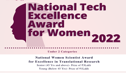 Applications invited from Indian Women Scientists & Entrepreneurs for prestigious National Tech Excellence Award for Women 2022