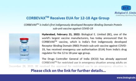 CORBEVAX RECEIVES EUA FOR 12-18 AGE GROUP