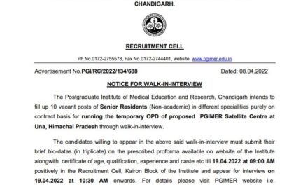 POSTGRADUATE INSTITUTE OF MEDICAL EDUCATION AND RESEARCH, CHANDIGARH-NOTICE FOR WALK-IN-INTERVIEW