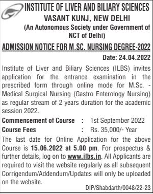 Institute of Liver and Biliary Sciences -M. SC Nursing 2020