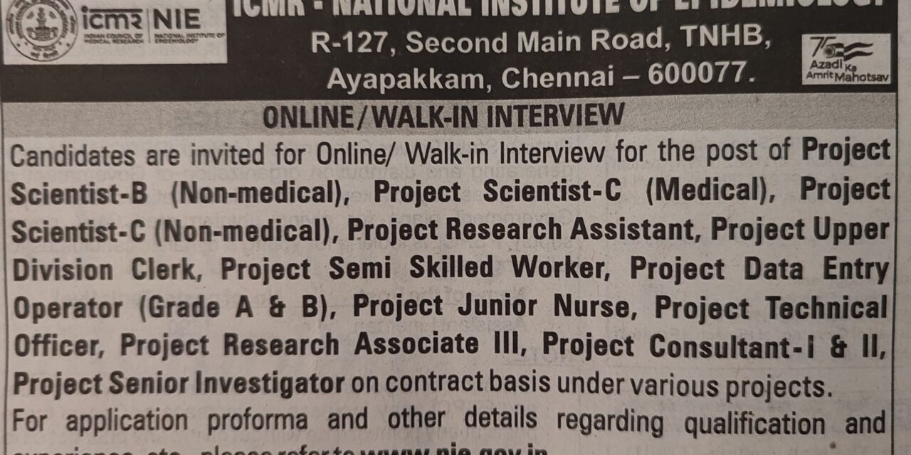 ICMR- NIE walk in Interview