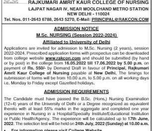 Rajkumari Amrit Kaur College of Nursing- Admissions