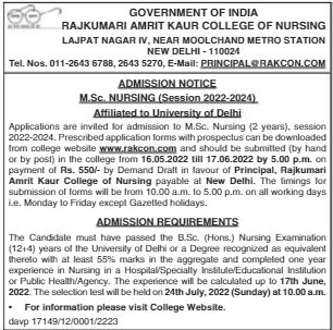 Rajkumari Amrit Kaur College of Nursing- Admissions