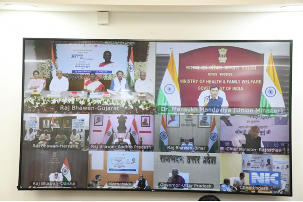 Respected President of India, Smt. Droupadi Murmu, inaugurates the Ayushman Bhava Campaign through a virtual platform