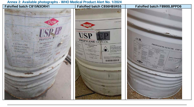 Falsified (contaminated) USP/EP PROPYLENE GLYCOL identified in the WHO Eastern Mediterranean Region